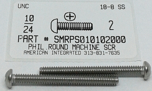 #10-24X2 ROUND HEAD PHILLIPS MACHINE SCREW 18-8 STAINLESS STEEL