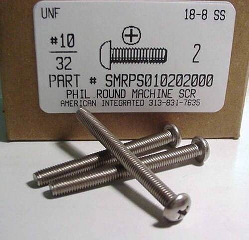 #10-32X2 ROUND HEAD PHILLIPS MACHINE SCREW 18-8 STAINLESS STEEL