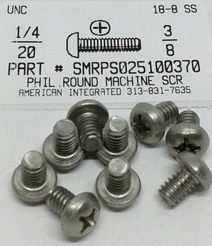 1/4-20X3/8 ROUND HEAD PHILLIPS MACHINE SCREW 18-8 STAINLESS STEEL