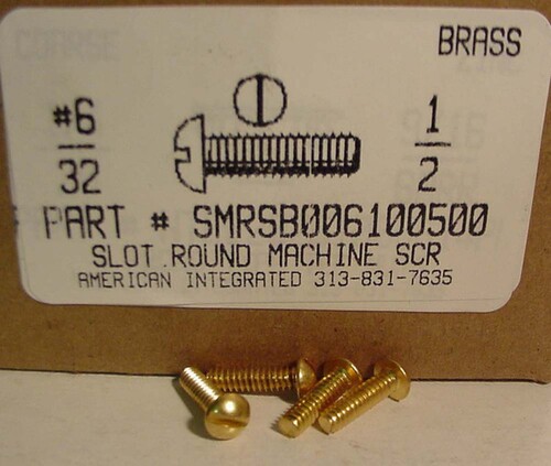 #6-32X1/2 ROUND HEAD SLOTTED MACHINE SCREW BRASS