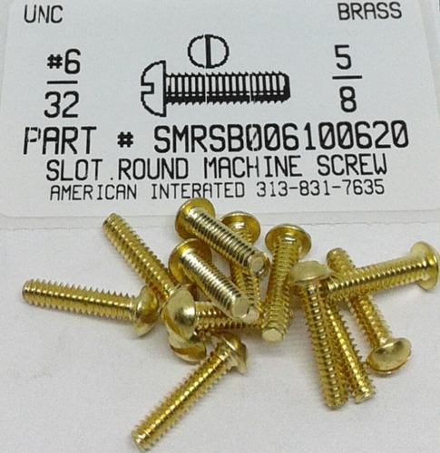 #6-32X5/8 ROUND HEAD SLOTTED MACHINE SCREW BRASS