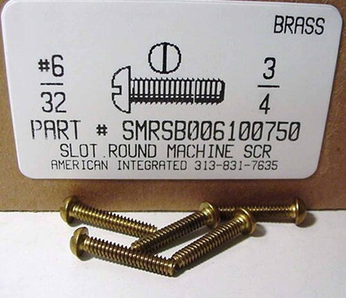 #6-32X3/4 ROUND HEAD SLOTTED MACHINE SCREW BRASS