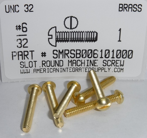 #6-32X1 ROUND HEAD SLOTTED MACHINE SCREW BRASS