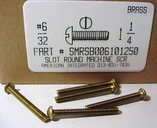 #6-32X1-1/4 ROUND HEAD SLOTTED MACHINE SCREW BRASS