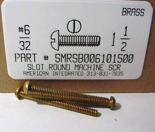 #6-32X1-1/2 ROUND HEAD SLOTTED MACHINE SCREW BRASS