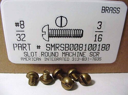 #8-32X3/16 ROUND HEAD SLOTTED MACHINE SCREW BRASS