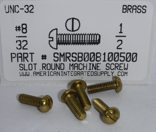 #8-32X1/2 ROUND HEAD SLOTTED MACHINE SCREW BRASS