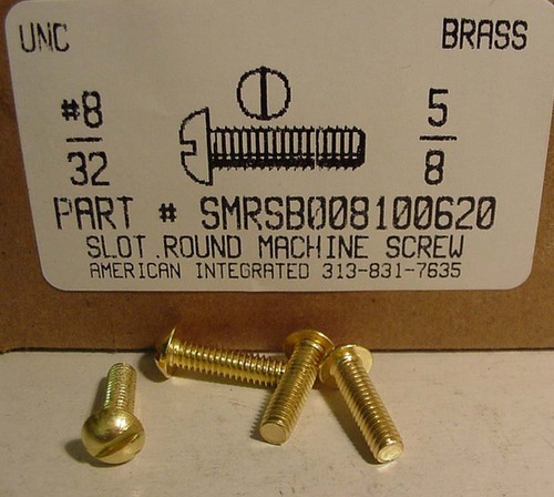 #8-32X5/8 ROUND HEAD SLOTTED MACHINE SCREW BRASS