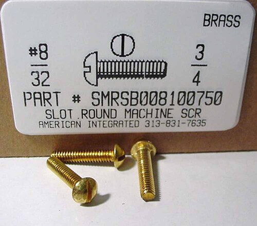 #8-32X3/4 ROUND HEAD SLOTTED MACHINE SCREW BRASS