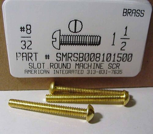 #8-32X1-1/2 ROUND HEAD SLOTTED MACHINE SCREW BRASS