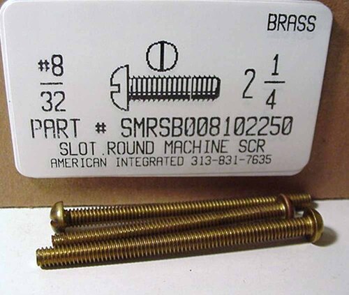 #8-32X2-1/4 ROUND HEAD SLOTTED MACHINE SCREW BRASS