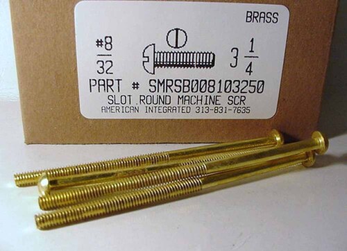 #8-32X3-1/4 ROUND HEAD SLOTTED MACHINE SCREW BRASS