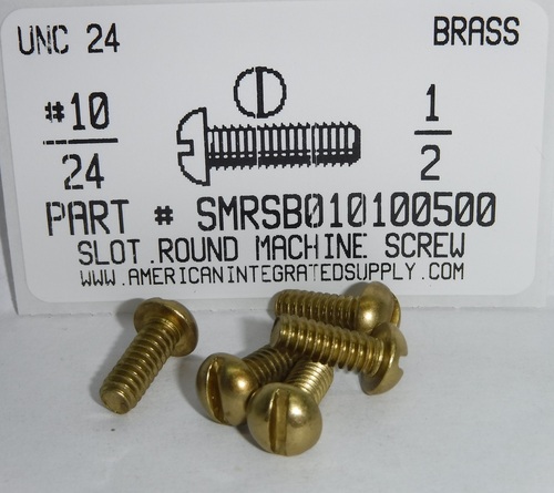 #10-24X1/2 ROUND HEAD SLOTTED MACHINE SCREW BRASS