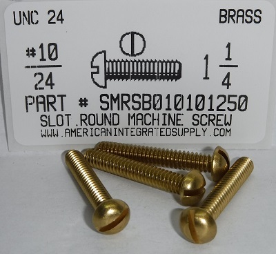 #10-24X1-1/4 ROUND HEAD SLOTTED MACHINE SCREW BRASS