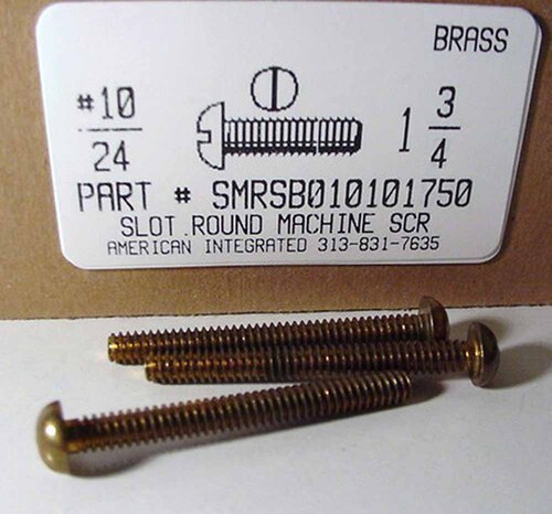 #10-24X1-3/4 ROUND HEAD SLOTTED MACHINE SCREW BRASS