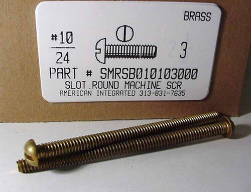 #10-24X3 ROUND HEAD SLOTTED MACHINE SCREW BRASS