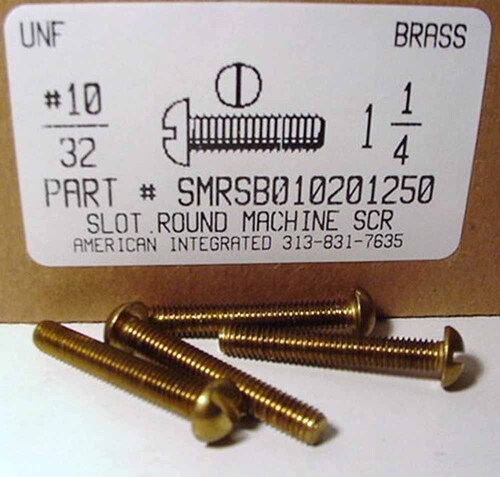 #10-32X1-1/4 ROUND HEAD SLOTTED MACHINE SCREW BRASS