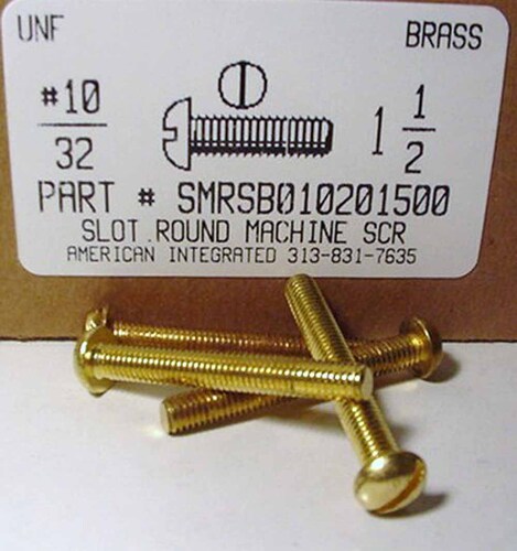 #10-32X1-1/2 ROUND HEAD SLOTTED MACHINE SCREW BRASS