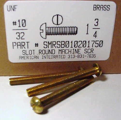 #10-32X1-3/4 ROUND HEAD SLOTTED MACHINE SCREW BRASS