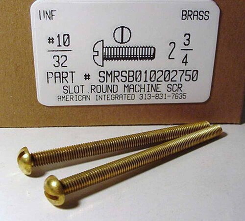 #10-32X2-3/4 ROUND HEAD SLOTTED MACHINE SCREW BRASS