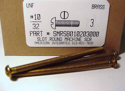 #10-32X3 ROUND HEAD SLOTTED MACHINE SCREW BRASS