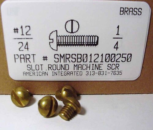 #12-24X1/4 ROUND HEAD SLOTTED MACHINE SCREW BRASS