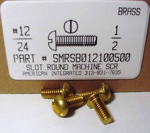 #12-24X1/2 ROUND HEAD SLOTTED MACHINE SCREW BRASS