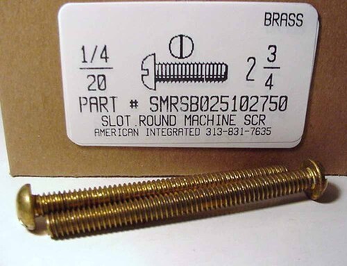 1/4-20X2-3/4 ROUND HEAD SLOTTED MACHINE SCREW BRASS