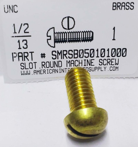 1/2-13X1 ROUND HEAD SLOTTED MACHINE SCREW BRASS