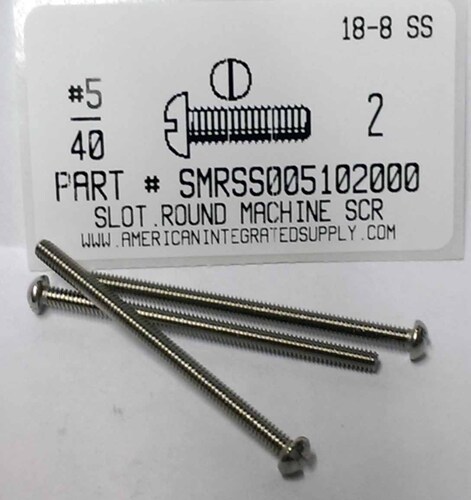 #5-40X2 ROUND HEAD SLOTTED MACHINE SCREW 18-8 STAINLESS STEEL