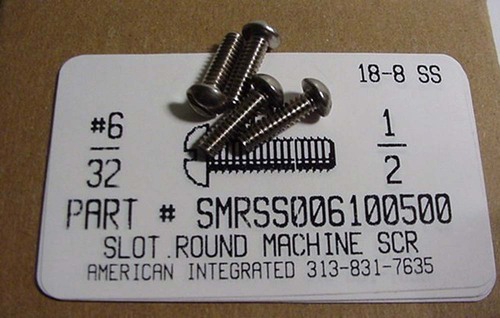 #6-32X1/2 ROUND HEAD SLOTTED MACHINE SCREW 18-8 STAINLESS STEEL