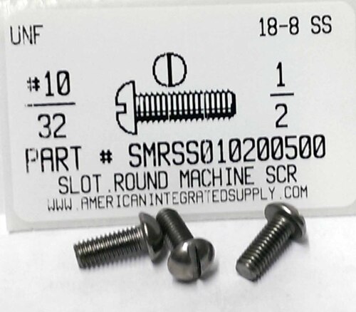 #10-32X1/2 ROUND HEAD SLOTTED MACHINE SCREW 18-8 STAINLESS STEEL