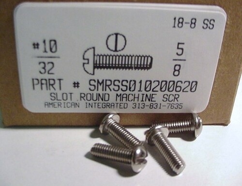 #10-32X5/8 ROUND HEAD SLOTTED MACHINE SCREW 18-8 STAINLESS STEEL