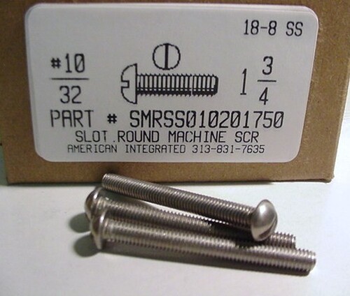 #10-32X1-3/4 ROUND HEAD SLOTTED MACHINE SCREW 18-8 STAINLESS STEEL