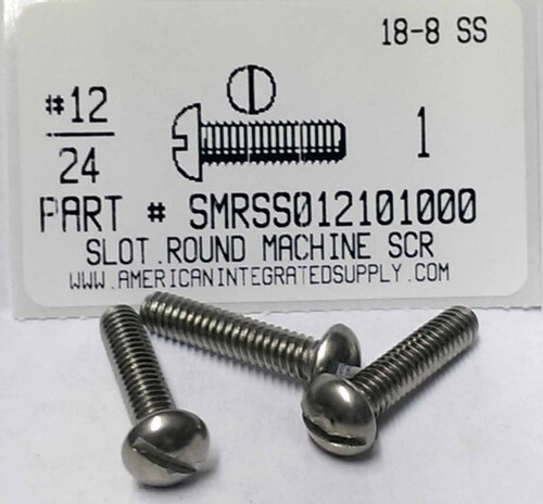 #12-24X1 ROUND HEAD SLOTTED MACHINE SCREW 18-8 STAINLESS STEEL