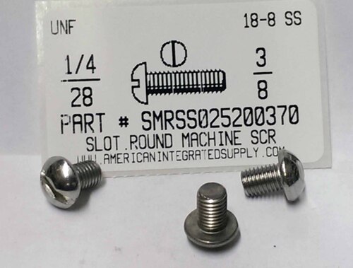 1/4-28X3/8 ROUND HEAD SLOTTED MACHINE SCREW 18-8 STAINLESS STEEL