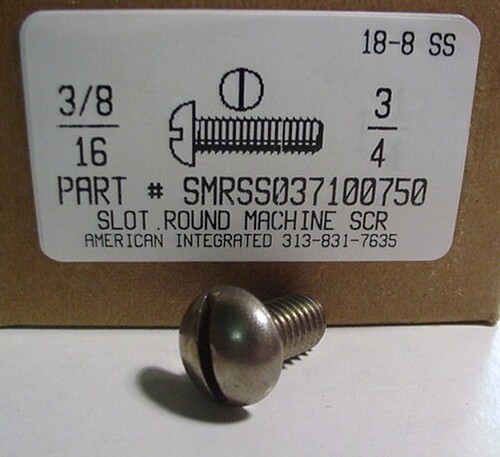 3/8-16X3/4 ROUND HEAD SLOTTED MACHINE SCREW 18-8 STAINLESS STEEL