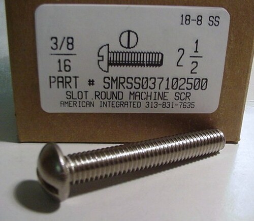 3/8-16X2-1/2 ROUND HEAD SLOTTED MACHINE SCREW 18-8 STAINLESS STEEL