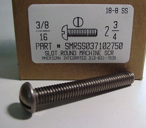 3/8-16X2-3/4 ROUND HEAD SLOTTED MACHINE SCREW 18-8 STAINLESS STEEL