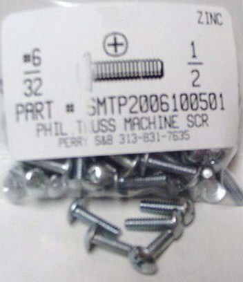 #6-32X1/2 TRUSS HEAD PHILLIPS MACHINE SCREW STEEL ZINC PLATED