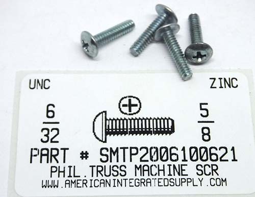 #6-32X5/8 TRUSS HEAD PHILLIPS MACHINE SCREW STEEL ZINC PLATED