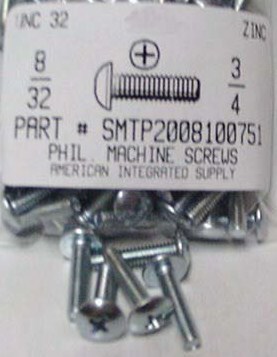 #8-32X3/4 TRUSS HEAD PHILLIPS MACHINE SCREW STEEL ZINC PLATED