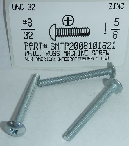 #8-32X1-5/8 TRUSS HEAD PHILLIPS MACHINE SCREW STEEL ZINC PLATED