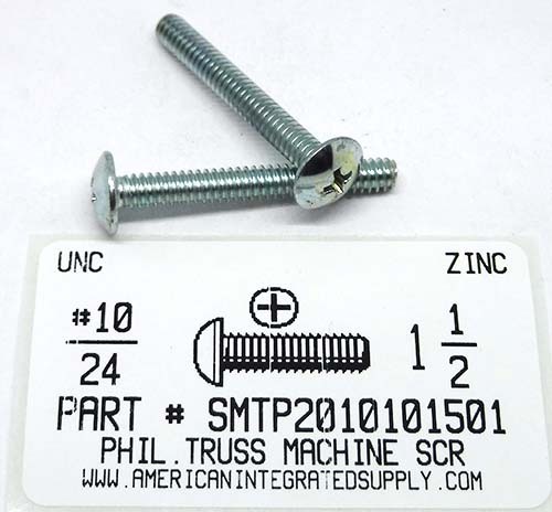 #10-24X1-1/2 TRUSS HEAD PHILLIPS MACHINE SCREW STEEL ZINC PLATED