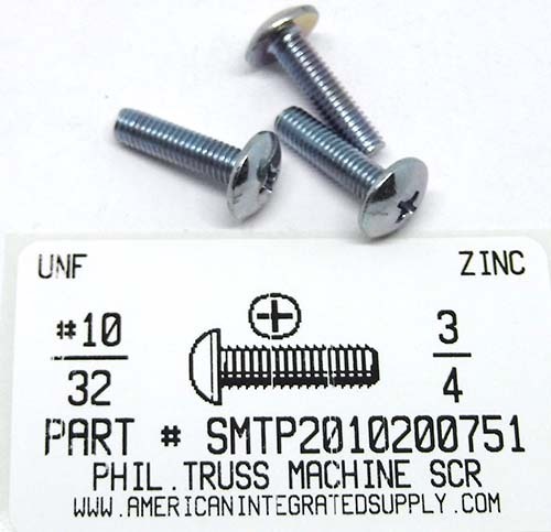 #10-32X3/4 TRUSS HEAD PHILLIPS MACHINE SCREW STEEL ZINC PLATED