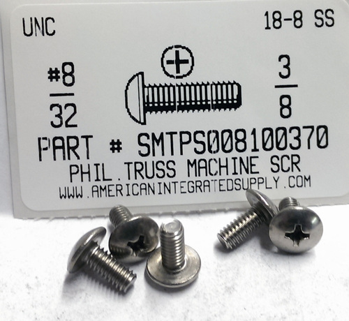 #8-32X3/8 TRUSS HEAD PHILLIPS MACHINE SCREW 18-8 STAINLESS STEEL