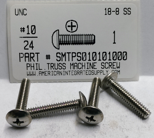 #10-24X1 TRUSS HEAD PHILLIPS MACHINE SCREW 18-8 STAINLESS STEEL