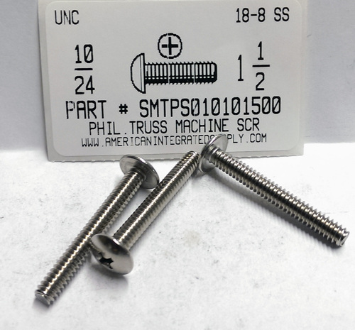 #10-24X1-1/2 TRUSS HEAD PHILLIPS MACHINE SCREW 18-8 STAINLESS STEEL