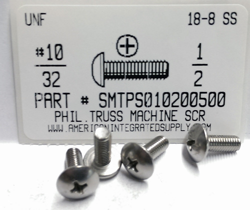 #10-32X1/2 TRUSS HEAD PHILLIPS MACHINE SCREW 18-8 STAINLESS STEEL