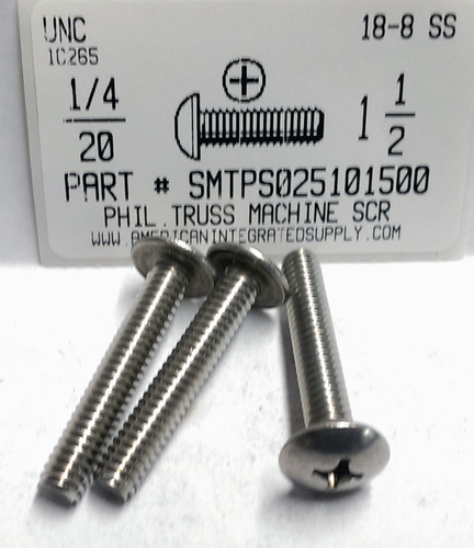 1/4-20X1-1/2 TRUSS HEAD PHILLIPS MACHINE SCREW 18-8 STAINLESS STEEL